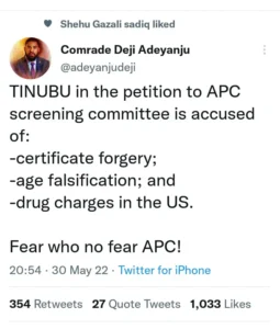 Tinubu In Trouble As He Is Accused of Terrible Things In APC Presidential Screening Exercise. See The List of Terrible Things He Was Accused of