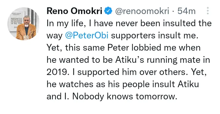 I Have Never Been Insulted In My Life Before Like The Way Peter Obi Insulted I and Atiku - Reno Omokri