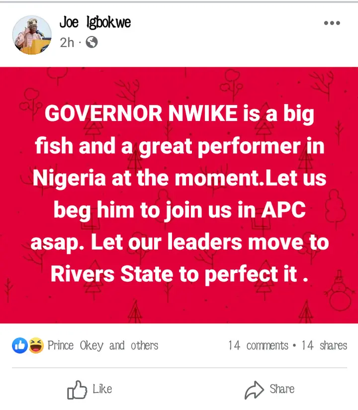 Wike Is A Big Political Fish In Nigerian Now We Should Invite Him To Join The APC - Joe Igbokwe