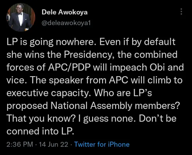 Peter Obi is not Going Anywhere Even If He Wins The Forces From APC And PDP Will Impeach Him - Dele Awokoya