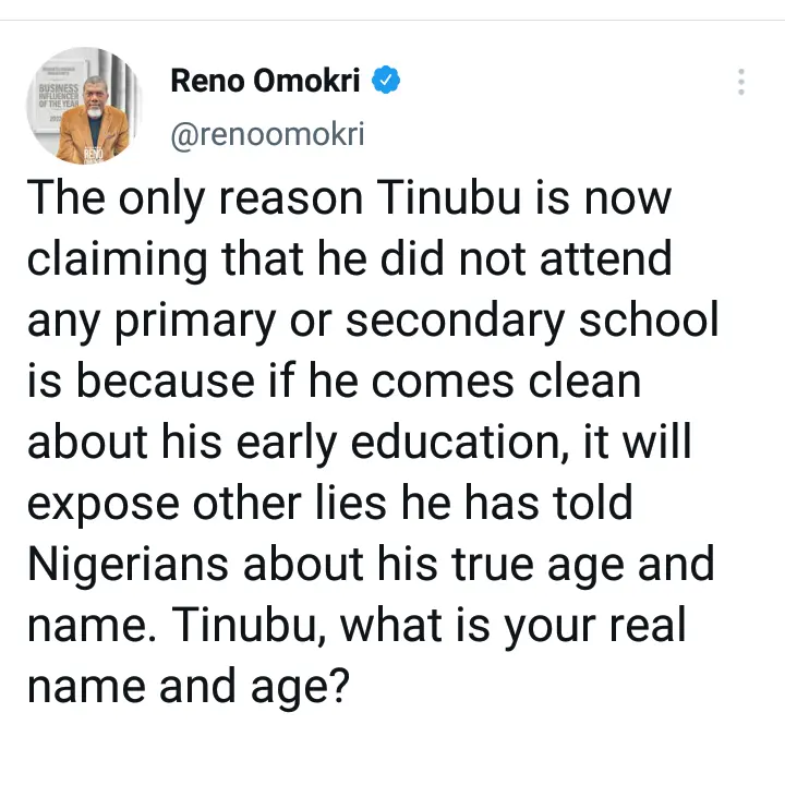 Reason Tinubu is Denying His Educational Certificate - Reno Omokiri