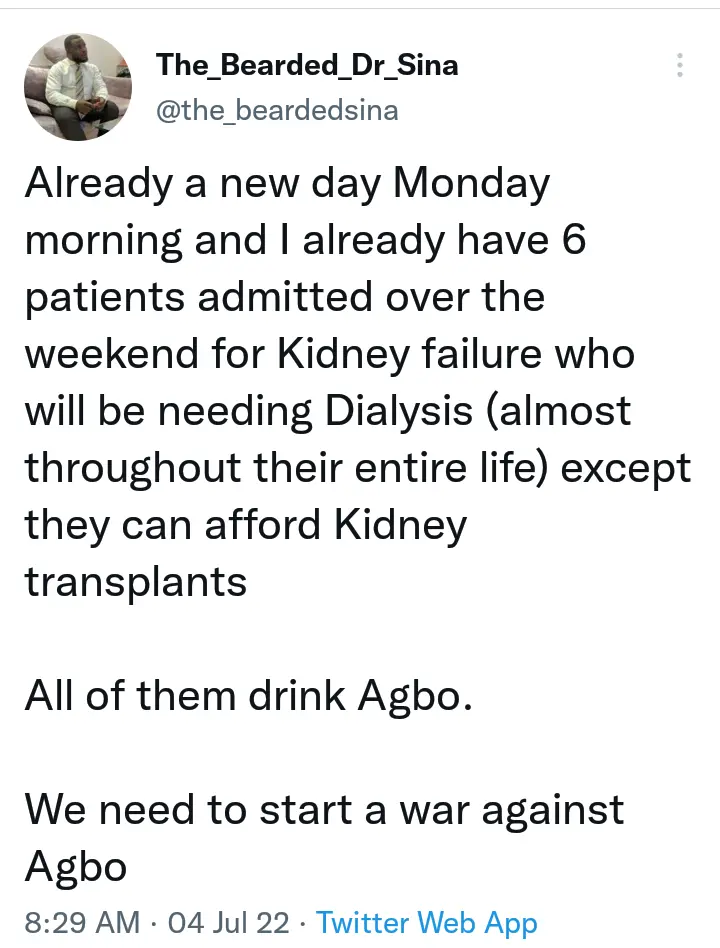 War Against Agbo As Medical Doctor Reveals The Side Effect of Drinking It