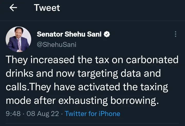 Shehu Sani Reacts After FG Plans To Increase Data To N2,500 Per Gigabyte