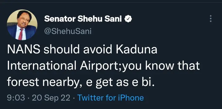 Avoid Kaduna International Airport, There Are Bush Nearby - Sen. Shehu Sani Warns NANS