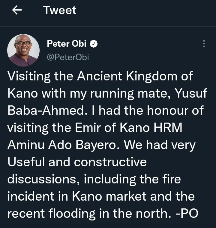 Peter Obi Rocks Hausa Attire Following His Visit to Emir of Kano