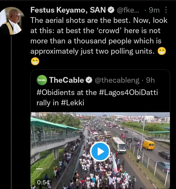 The Crowd Here Is Not Even Up To A Thousand - Festus Reacts To Obidient Rally In Lagos State