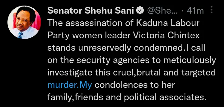 Shehu Sani Reacts To The Assasination of Labour Party Women Leader.