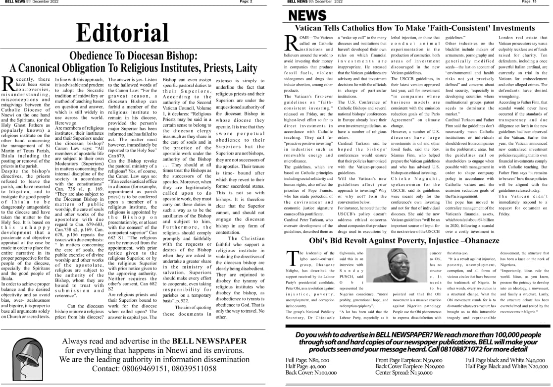 Breaking: Bellnews Newspaper Hardcopy For The Month Is Out Get Yours In All Notable Anambra Newspaper Stand or Click and Read Below. (Pics/PDF)