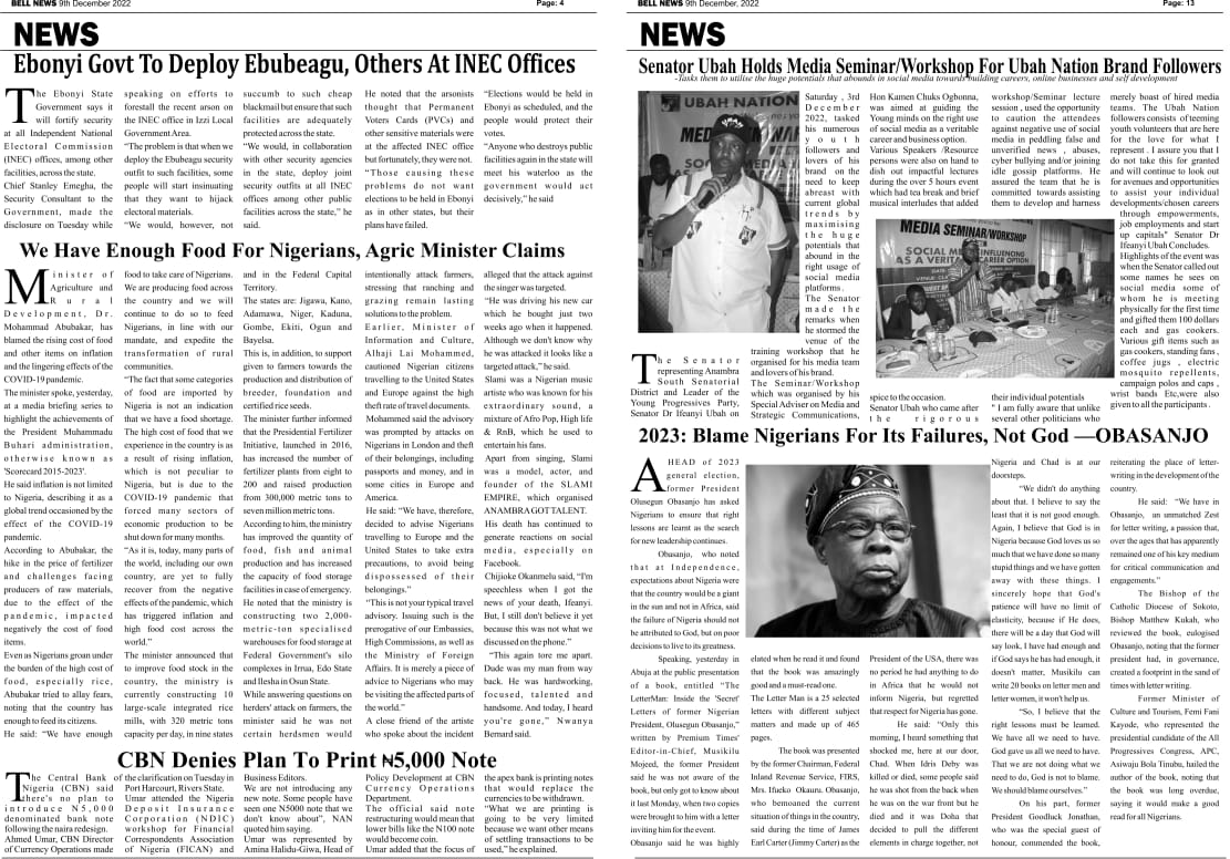 Breaking: Bellnews Newspaper Hardcopy For The Month Is Out Get Yours In All Notable Anambra Newspaper Stand or Click and Read Below. (Pics/PDF)