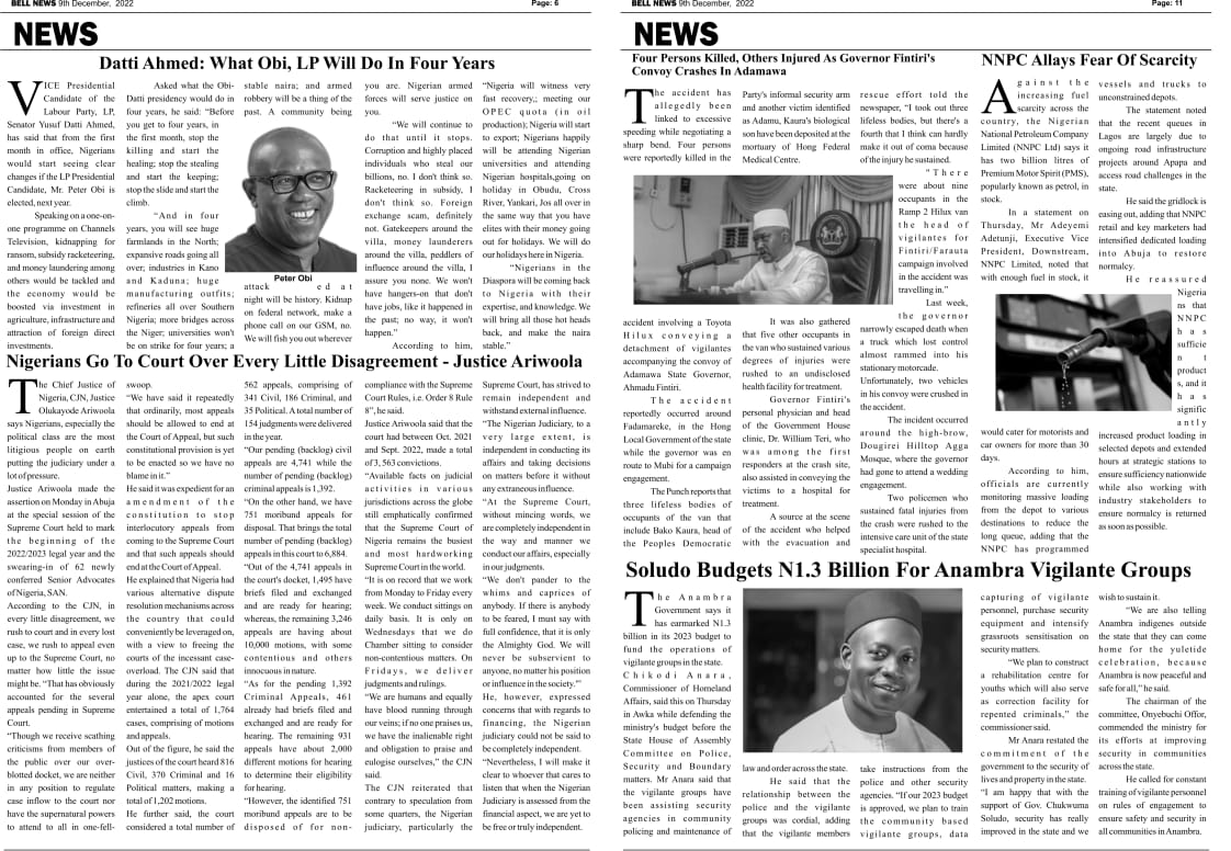 Breaking: Bellnews Newspaper Hardcopy For The Month Is Out Get Yours In All Notable Anambra Newspaper Stand or Click Read Below. (Pics/PDF)