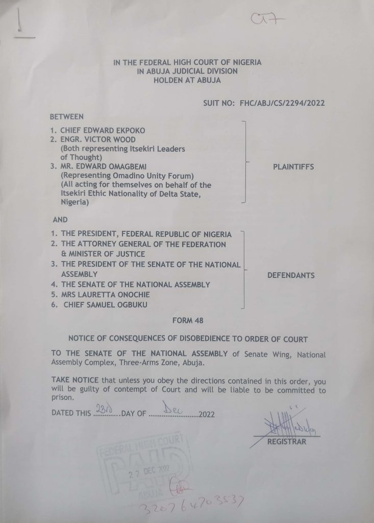 Court Threatens to Jail President Buhari, Lawan, Malami [DETAILS/DOC]