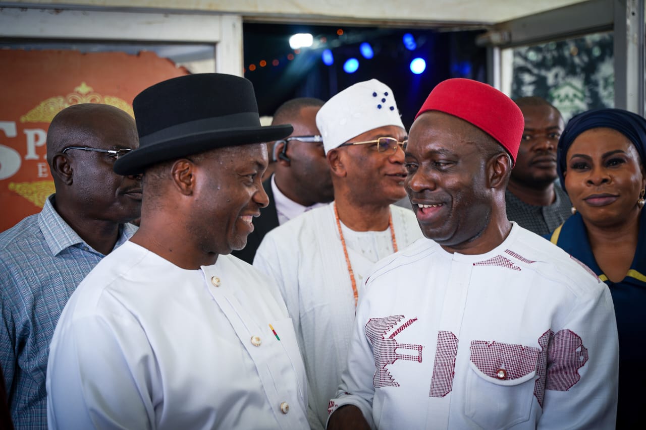 Sen. Dr. Patrick Ifeanyi Ubah exchanging pleasantries after MAN summit today