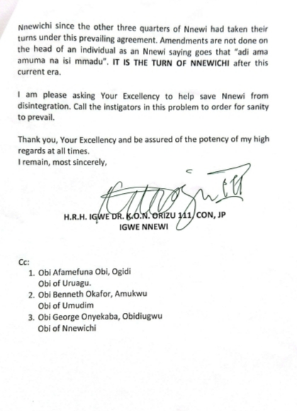 Attached Letter from Eze Nnewi that was ignored 